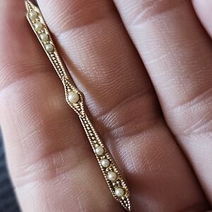 VTG Gold Pearl Bar Brooch